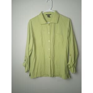 Anne Carson 100% Silk Green Chartreuse button up Blouse Top Women Medium